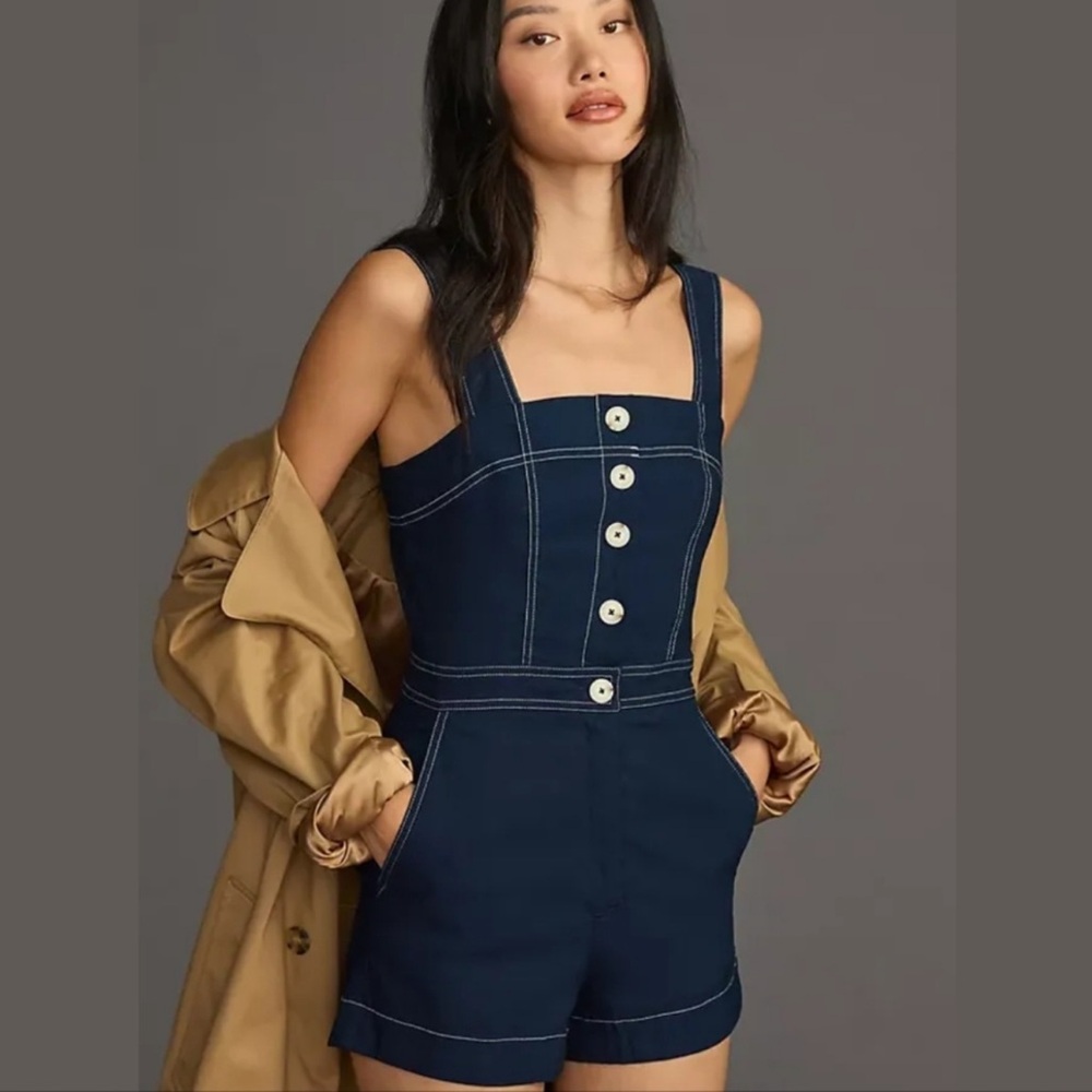 Navy & contrast stitching romper